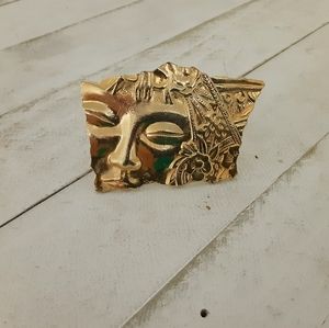 Gold Geisha Face Brooch - Mid Century Jewelry